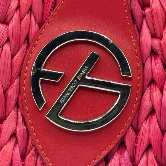 Francesco Biasia Freeway Jam Flame Red Pink Straw Woven Bag with Leather Handles - Picture 2 of 13